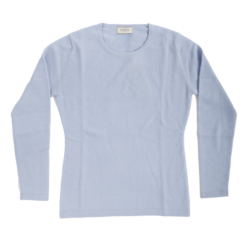 100% Cashmere Ladies Crew Neck Jumper Rivera Blue - Heritage Of Scotland - RIVERA BLUE