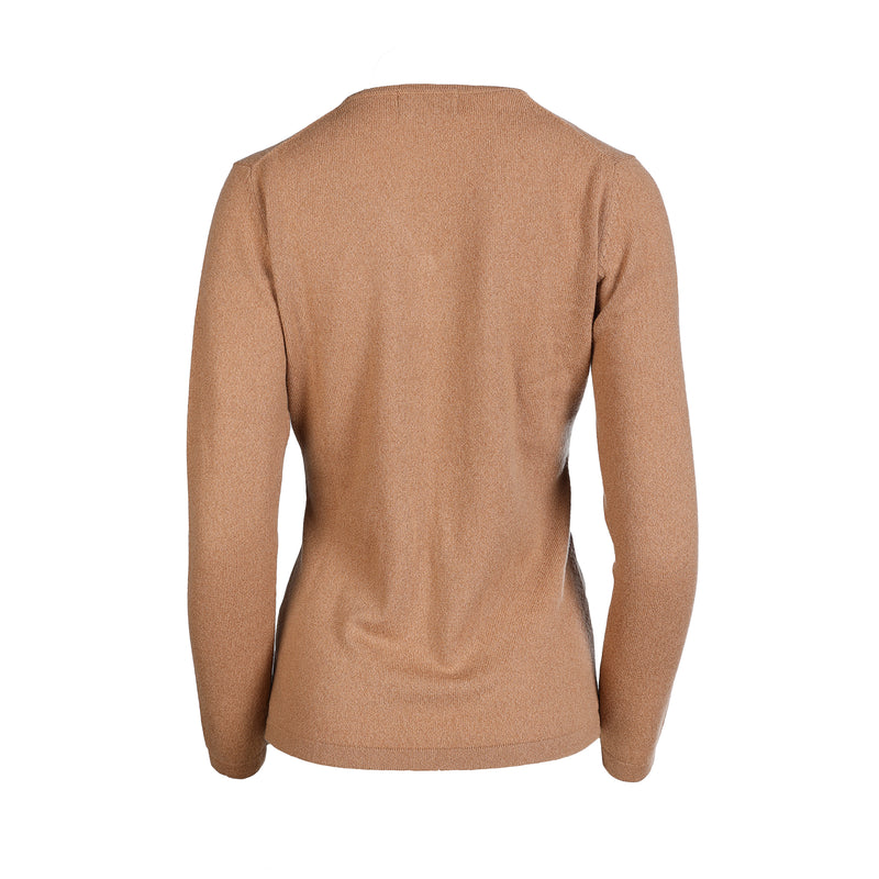 100% Cashmere Ladies V Neck Jumper Camel - Heritage Of Scotland - CAMEL