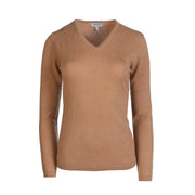 100% Cashmere Ladies V Neck Jumper Camel - Heritage Of Scotland - CAMEL