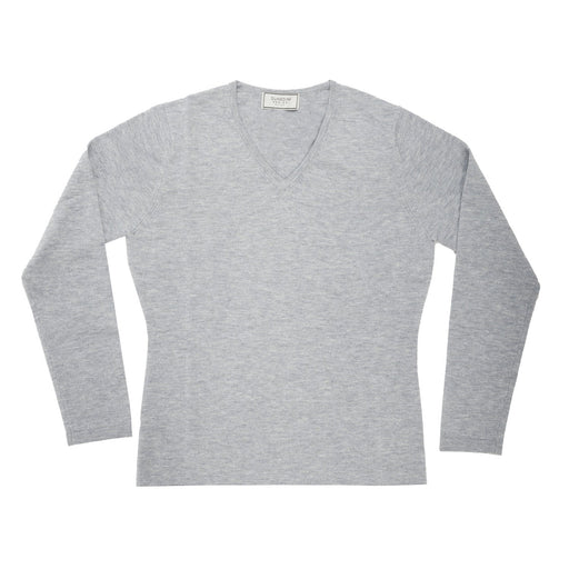 100% Merino Ladies V Neck Sweater Quarry Grey - Heritage Of Scotland - QUARRY GREY