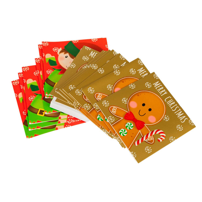 20 Elf & Ginger bread man Christmas Cards