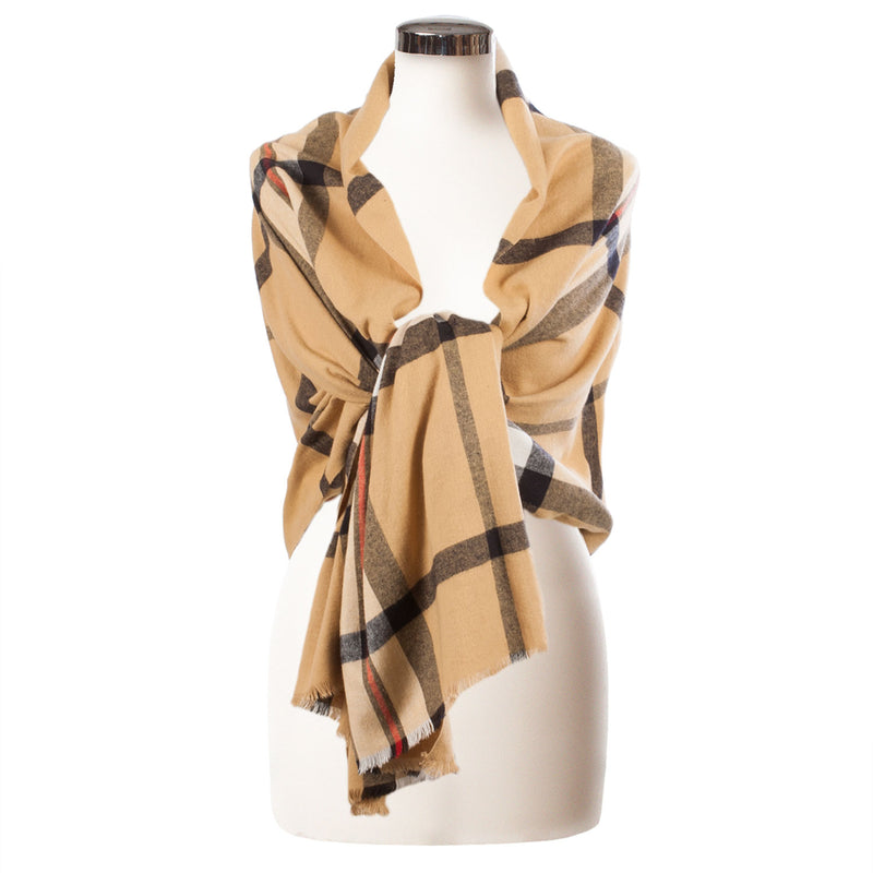 Gebürsteter Tartan-Baumwollschal Thomson Camel