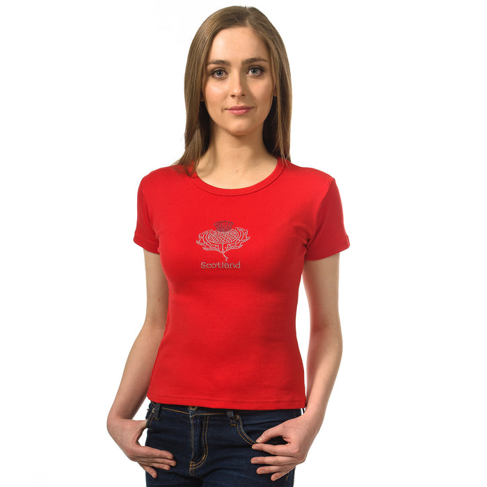 Damen Perlen Distel T / Shirt Rot