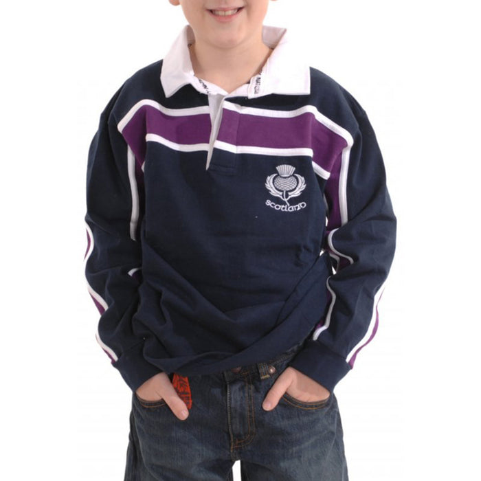 Kids Long Sleeve Purple Stripe Scotland Rugby Shirt