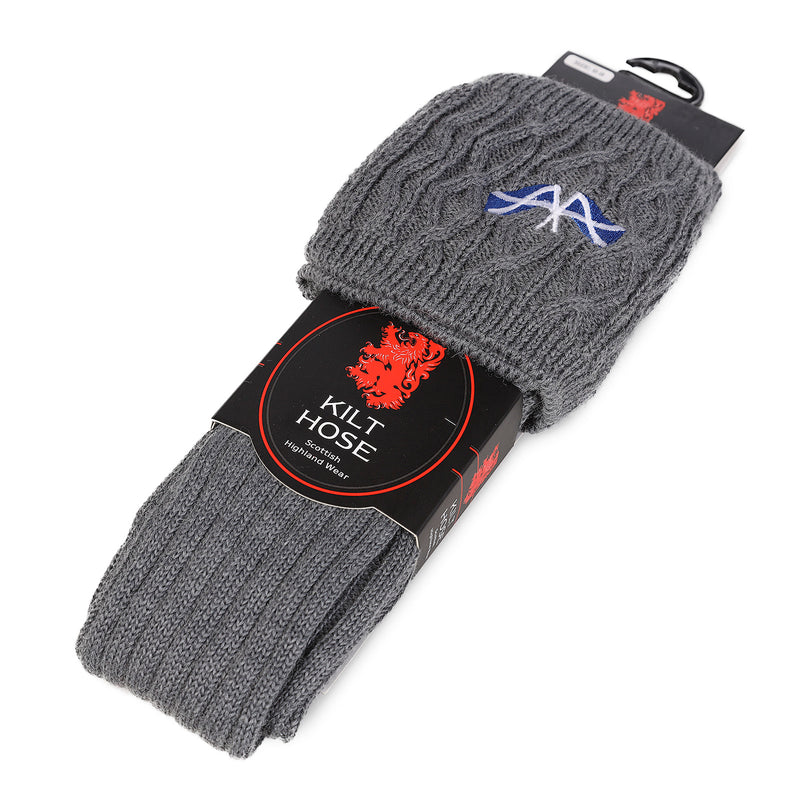 Adults 10% Embroidered Wool Kilt Socks Saltire / Charcoal