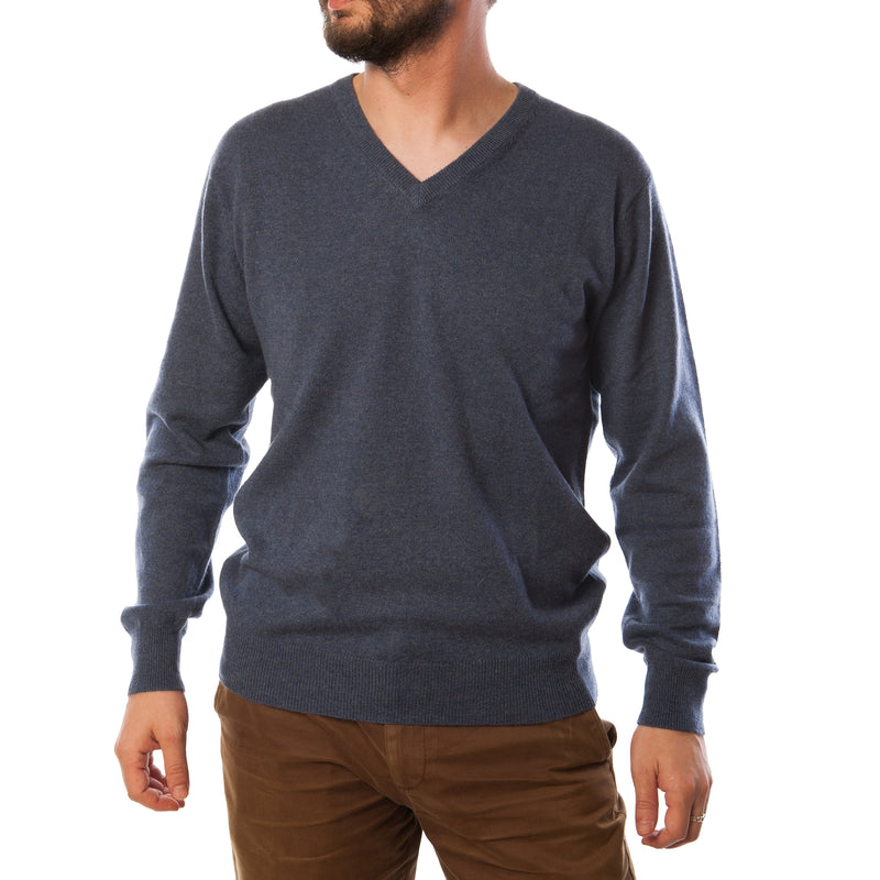 Herren Dunedin Cashmere 100% Cashmere V Denim
