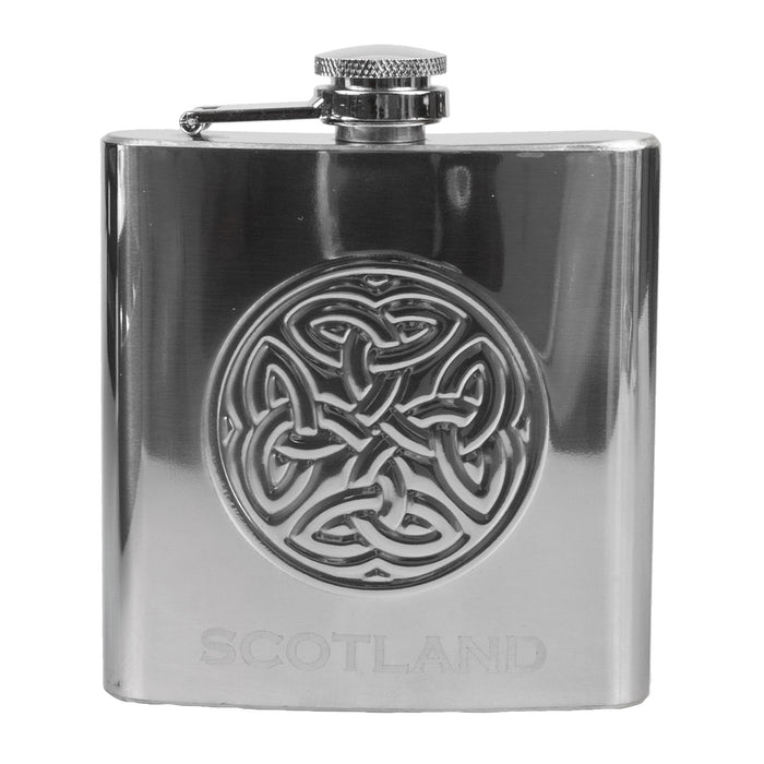 Scotland Celtic Circle Embossed 6oz Hip Flask With Funnel And 2 Shot Glasses