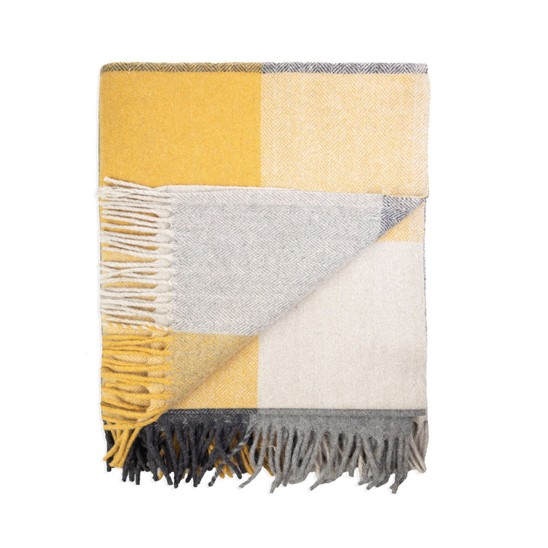Block Check Herringbone Blanket Grey Ochre