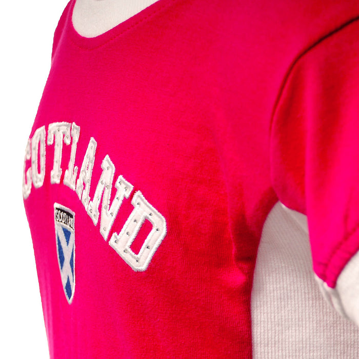 Kids Scotland T-Shirt Number 9 Design Hot Pink With Diamante