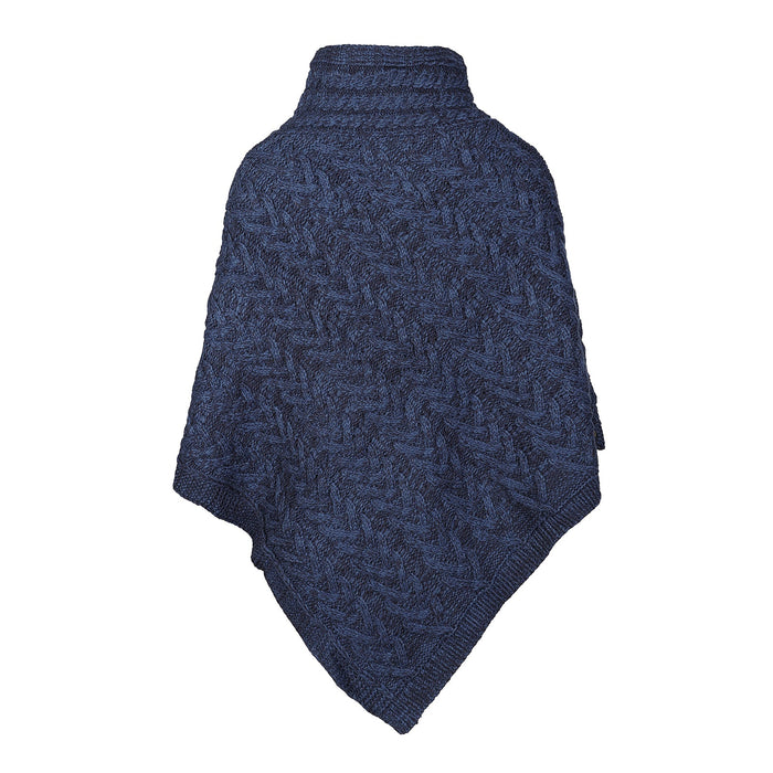 Aran Cable Button Shawl Neck Poncho - Heritage Of Scotland - Navy