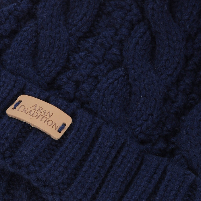 Aran Hat With Faux Fur Bobble - Heritage Of Scotland - Navy