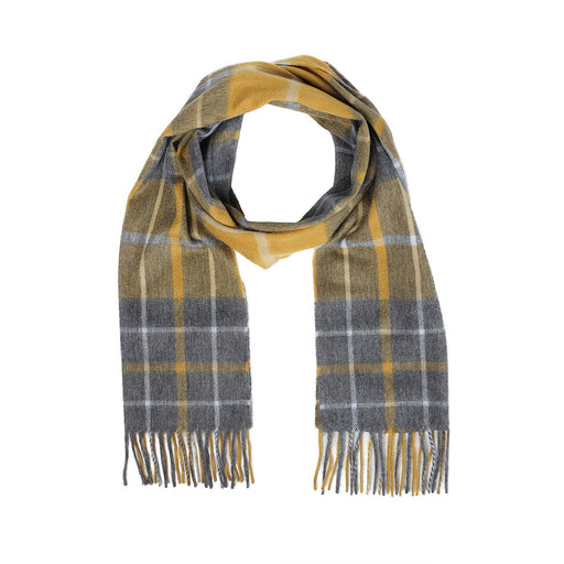 Balmoral 100% Cashmere Woven Scarf Gold Grey Opal Check - Heritage Of Scotland - GOLD GREY OPAL CHECK