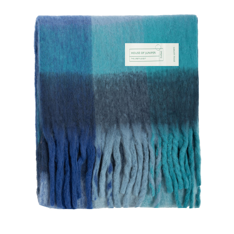 Blanket Scarf Bright Blue Check - Heritage Of Scotland - BRIGHT BLUE CHECK