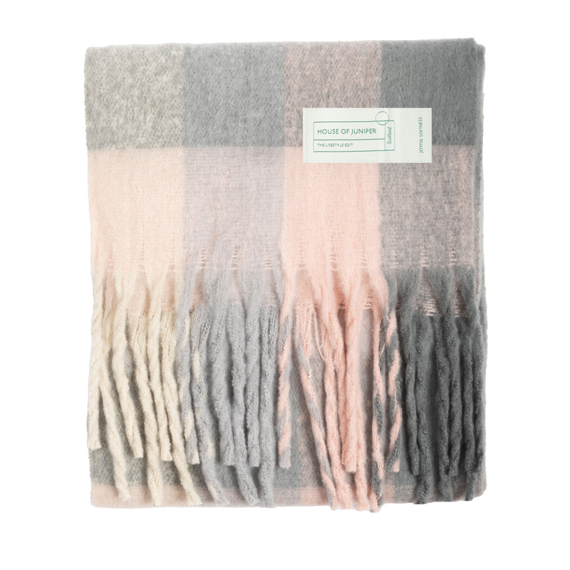 Blanket Scarf Pink/Grey Check - Heritage Of Scotland - PINK/GREY CHECK