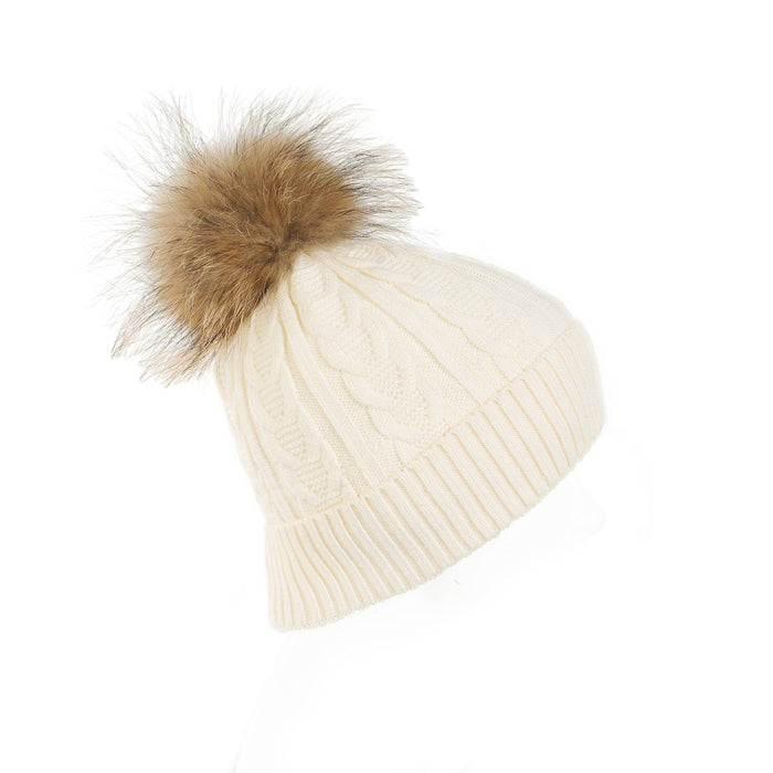 Cable Pom Hat Ft Ice White/Natural - Heritage Of Scotland - ICE WHITE/NATURAL