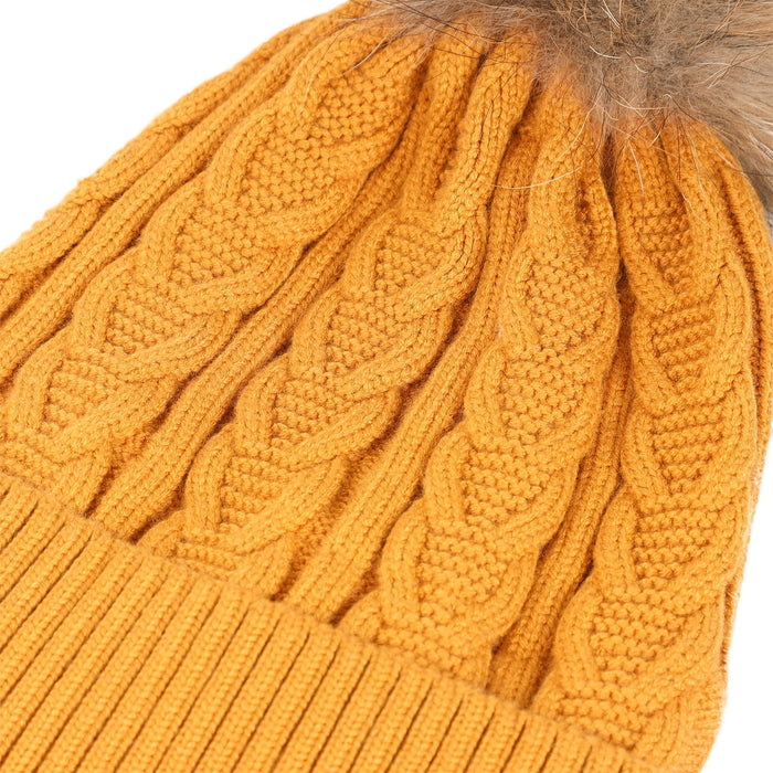 Cable Pom Hat Ft Ochre/Natural - Heritage Of Scotland - OCHRE/NATURAL