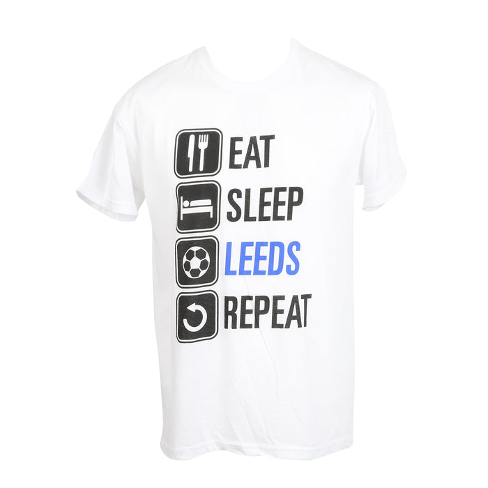 (D) Eat Sleep Leeds Repeat Tshirt White - Heritage Of Scotland - WHITE