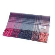 Edinburgh 100% Cashmere Wide Scarf Broken Check - Orange/Pink/Denim - Heritage Of Scotland - BROKEN CHECK - ORANGE/PINK/DENIM