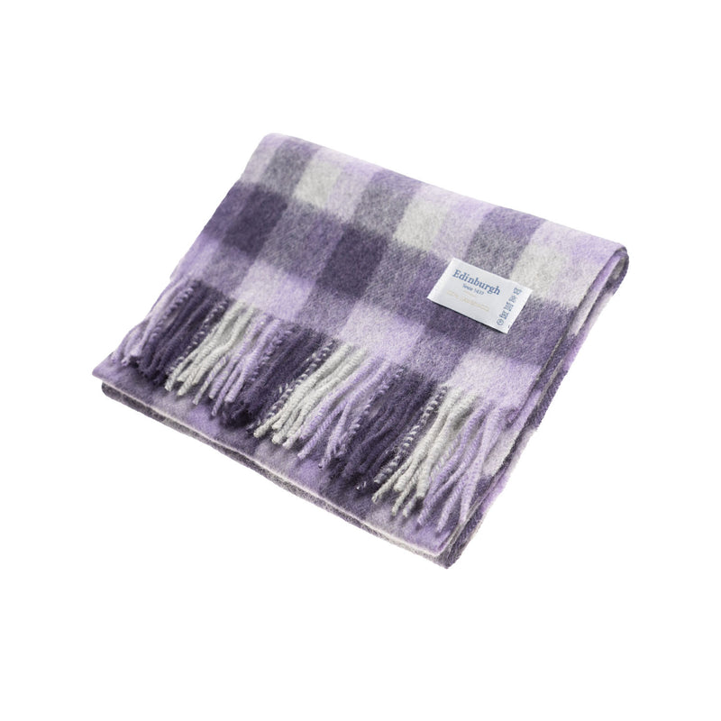 Edinburgh 100% Lambswool Scarf Big Check 27570 Purple/Oyster - Heritage Of Scotland - BIG CHECK 27570 PURPLE/OYSTER
