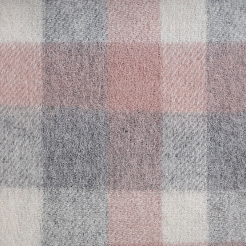 Edinburgh 100% Lambswool Scarf Big Check 27587 Muted White/Pink - Heritage Of Scotland - BIG CHECK 27587 MUTED WHITE/PINK