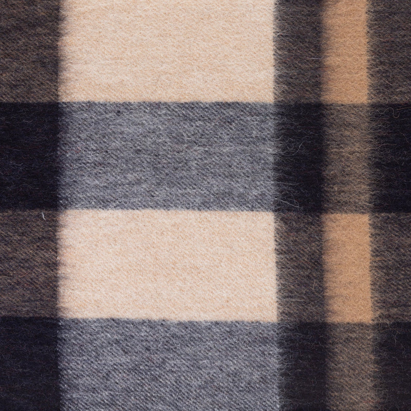 Edinburgh 100% Lambswool Scarf Bursted Check Neutral/Navy - Heritage Of Scotland - BURSTED CHECK NEUTRAL/NAVY