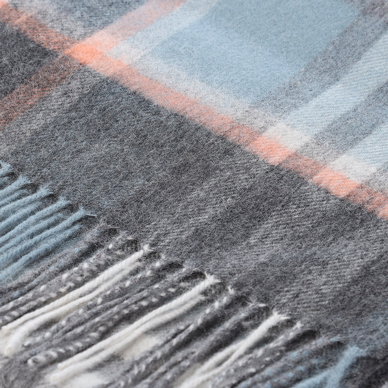 Edinburgh 100% Lambswool Scarf Chequer Orange Grey L Blue (24534) - Heritage Of Scotland - CHEQUER ORANGE GREY L BLUE (24534)