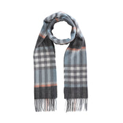 Edinburgh 100% Lambswool Scarf Chequer Orange Grey L Blue (24534) - Heritage Of Scotland - CHEQUER ORANGE GREY L BLUE (24534)