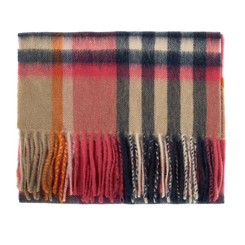 Edinburgh 100% Lambswool Scarf Chequer Tartan Astral/Raspberry - Heritage Of Scotland - CHEQUER TARTAN ASTRAL/RASPBERRY