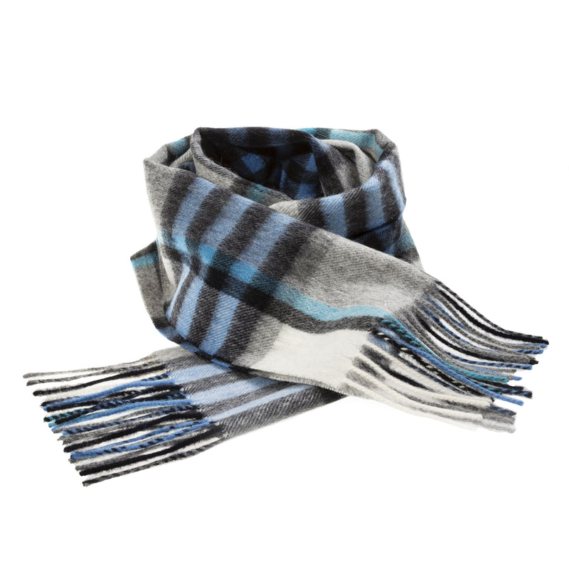 Edinburgh 100% Lambswool Scarf Chequer Tartan Bright Blue/Grey - Heritage Of Scotland - CHEQUER TARTAN BRIGHT BLUE/GREY
