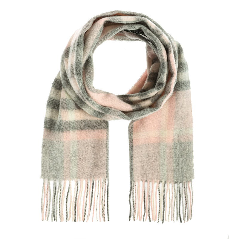 Edinburgh 100% Lambswool Scarf Chequer Tartan Light Pink And Grey - Heritage Of Scotland - CHEQUER TARTAN LIGHT PINK AND GREY