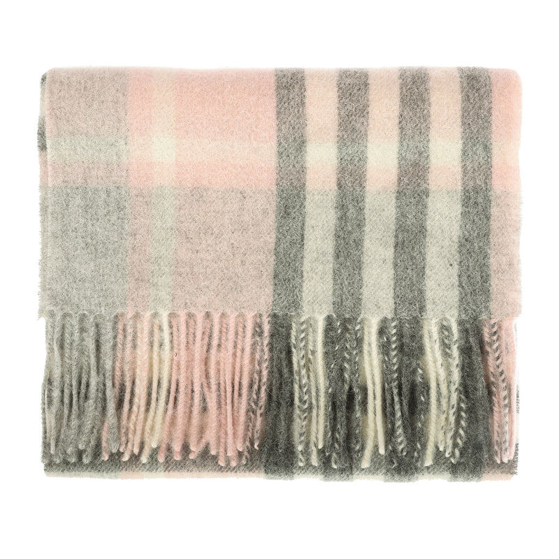 Edinburgh 100% Lambswool Scarf Chequer Tartan Light Pink And Grey - Heritage Of Scotland - CHEQUER TARTAN LIGHT PINK AND GREY