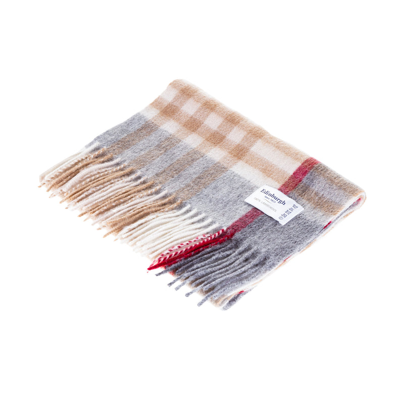 Edinburgh 100% Lambswool Scarf Chequer Tartan Lt Camel/Grey (24539) - Heritage Of Scotland - CHEQUER TARTAN LT CAMEL/GREY (24539)