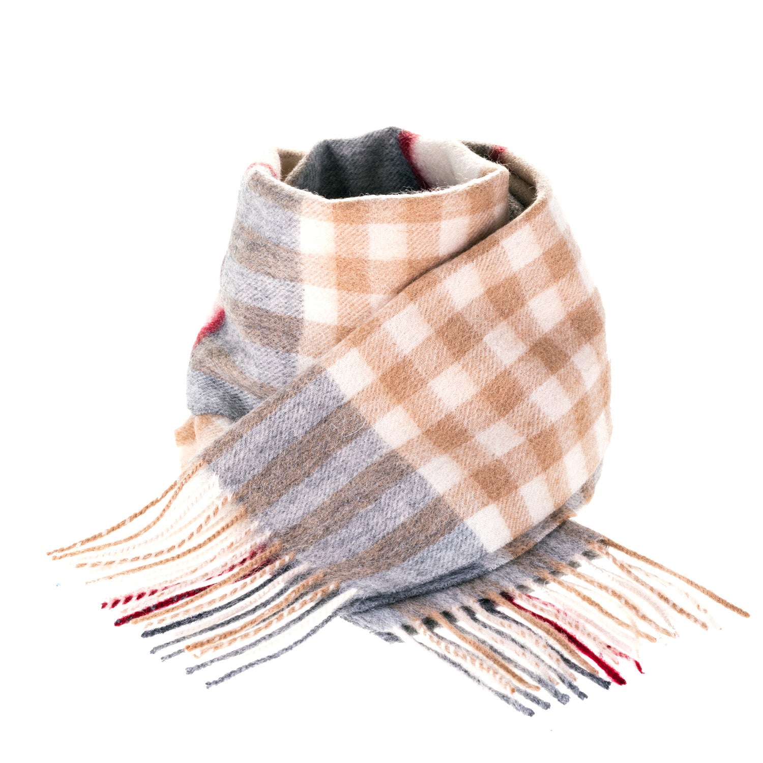 Edinburgh 100% Lambswool Scarf Chequer Tartan Lt Camel/Grey (24539) - Heritage Of Scotland - CHEQUER TARTAN LT CAMEL/GREY (24539)