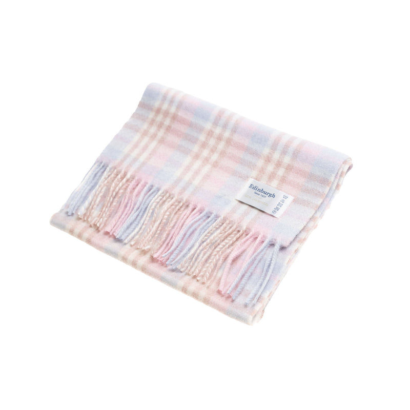 Edinburgh 100% Lambswool Scarf Cluster Gingham 27622 Lilac/Pink/White - Heritage Of Scotland - CLUSTER GINGHAM 27622 LILAC/PINK/WHITE