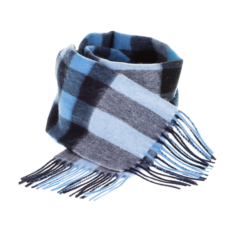 Edinburgh 100% Lambswool Scarf Giant Chequer Navy/Blue - Heritage Of Scotland - GIANT CHEQUER NAVY/BLUE