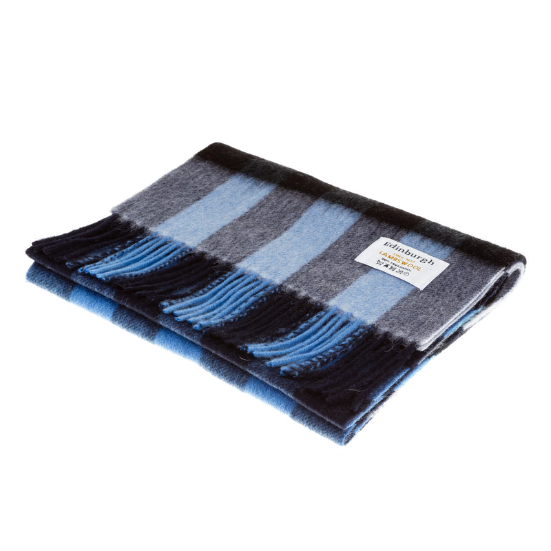 Edinburgh 100% Lambswool Scarf Giant Chequer Navy/Blue - Heritage Of Scotland - GIANT CHEQUER NAVY/BLUE