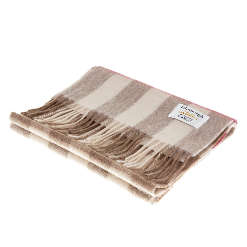 Edinburgh 100% Lambswool Scarf Giant Chequer - Pink/Taupe - Heritage Of Scotland - GIANT CHEQUER - PINK/TAUPE