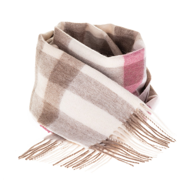 Edinburgh 100% Lambswool Scarf Giant Chequer - Pink/Taupe - Heritage Of Scotland - GIANT CHEQUER - PINK/TAUPE