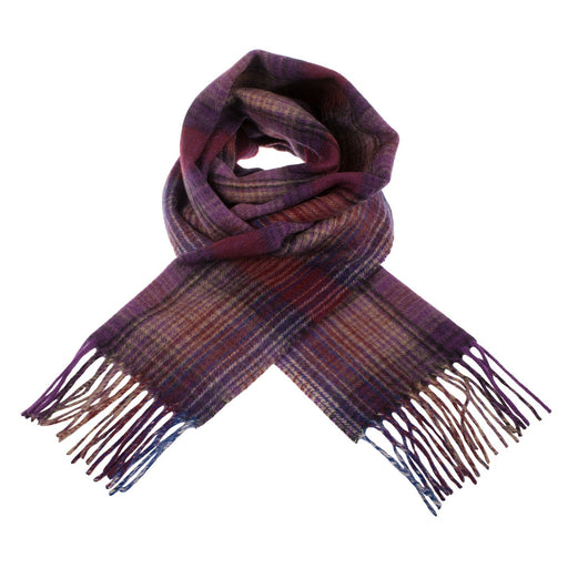 Edinburgh 100% Lambswool Scarf Graded Stripey Check - Trench/Wineberry - Heritage Of Scotland - GRADED STRIPEY CHECK - TRENCH/WINEBERRY