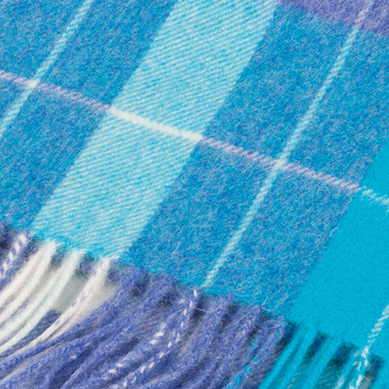 Edinburgh 100% Lambswool Scarf Heivon Check - Denim/Aqua/Lazuli - Heritage Of Scotland - HEIVON CHECK - DENIM/AQUA/LAZULI