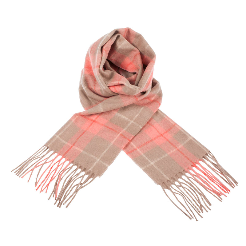 Edinburgh 100% Lambswool Scarf Heivon Tattersall - Warm Taupe/Coral - Heritage Of Scotland - HEIVON TATTERSALL - WARM TAUPE/CORAL