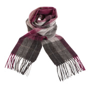 Edinburgh 100% Lambswool Scarf Multi Windowpane - Khaki/Grey/Plum - Heritage Of Scotland - MULTI WINDOWPANE - KHAKI/GREY/PLUM