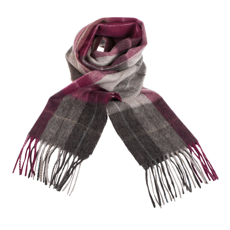 Edinburgh 100% Lambswool Scarf Multi Windowpane - Khaki/Grey/Plum - Heritage Of Scotland - MULTI WINDOWPANE - KHAKI/GREY/PLUM