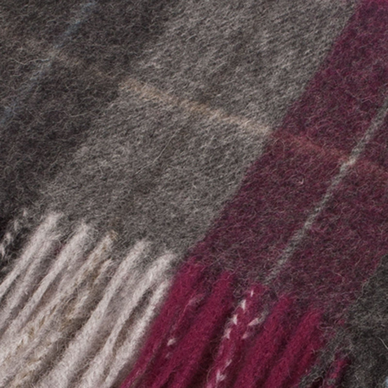 Edinburgh 100% Lambswool Scarf Multi Windowpane - Khaki/Grey/Plum - Heritage Of Scotland - MULTI WINDOWPANE - KHAKI/GREY/PLUM