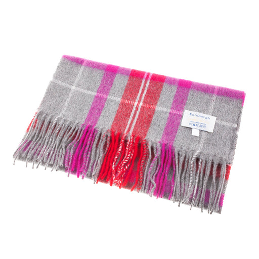 Edinburgh 100% Lambswool Scarf Tweed Tartan Bright Red/Grey Check - Heritage Of Scotland - TWEED TARTAN BRIGHT RED/GREY CHECK