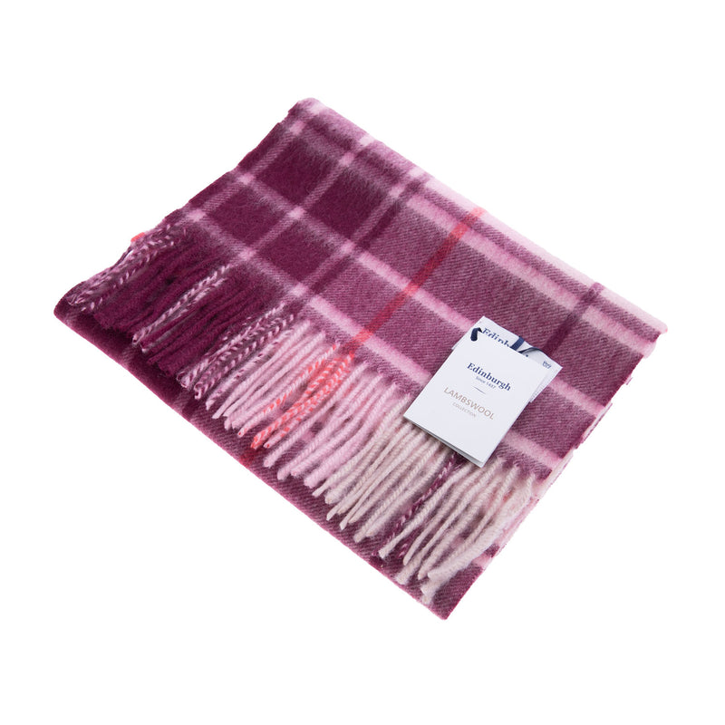 Edinburgh 100% Lambswool Tartan Scarf Mill Check Pink - Heritage Of Scotland - MILL CHECK PINK