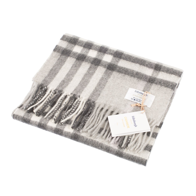 Edinburgh Cashmere Scarf Chequer Tartan - Charcoal/Light Grey - Heritage Of Scotland - CHEQUER TARTAN - CHARCOAL/LIGHT GREY