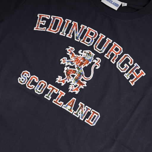 Edinburgh Tartan Lion Tshirt - Heritage Of Scotland - NAVY