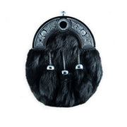 Full Dress Sporran, Celtic Circle With Studs Rabbit Fur - Heritage Of Scotland - RABBIT FUR (BLACK)