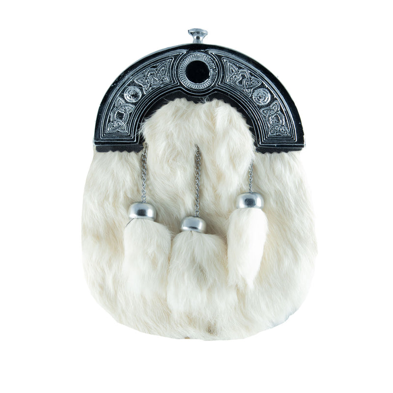 Full Dress Sporran, Celtic Circle With Studs Rabbit Fur - Heritage Of Scotland - RABBIT FUR (WHITE)